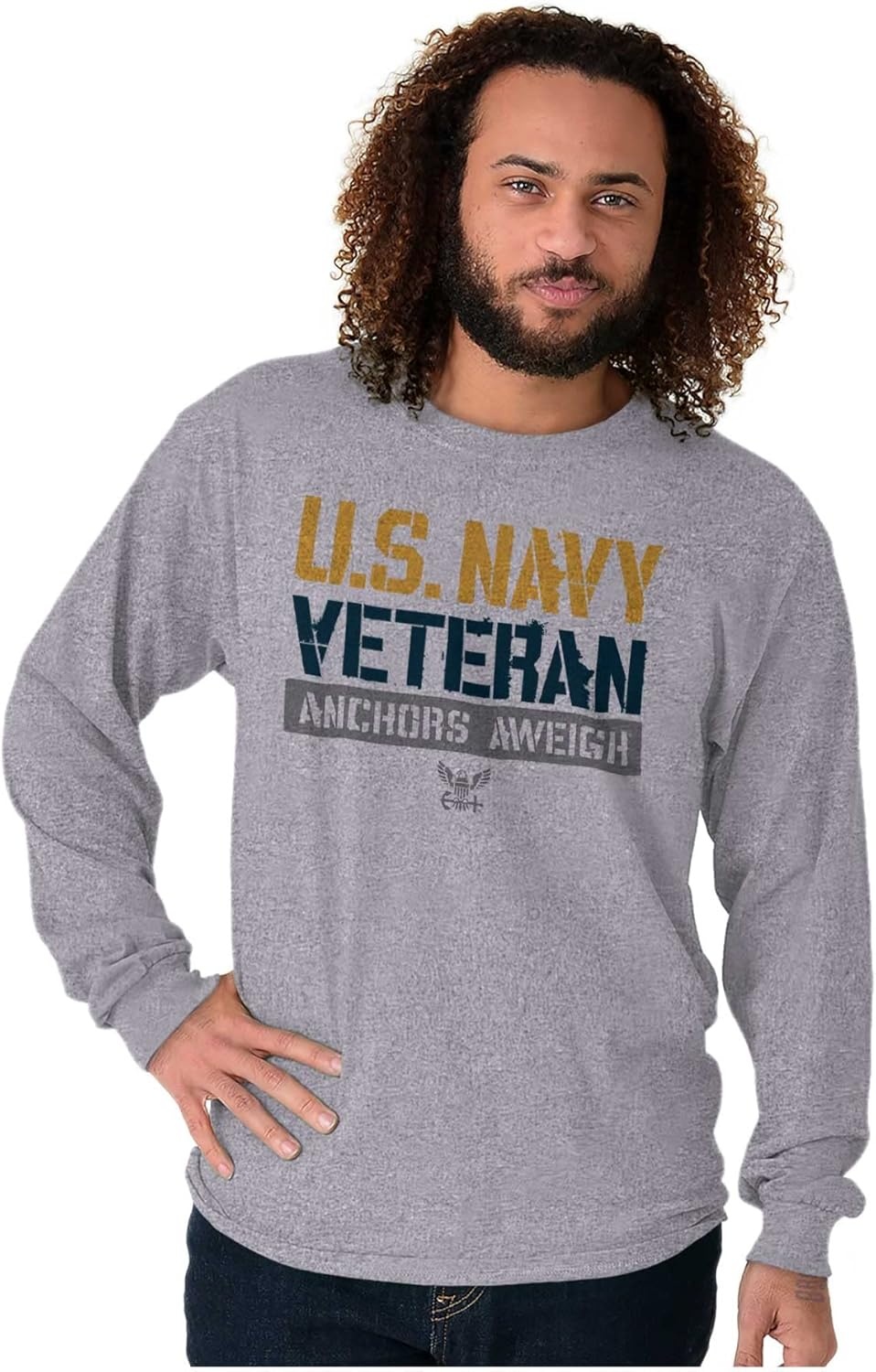 image:imageUS Navy Veteran Anchors Aweigh Long Sleeve Tshirt Men WomenSport Grey