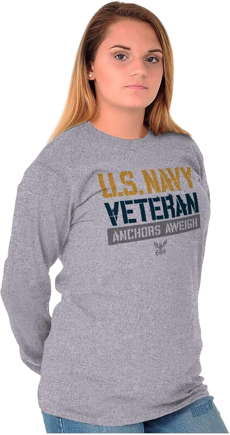 image:imageUS Navy Veteran Anchors Aweigh Long Sleeve Tshirt Men WomenSport Grey