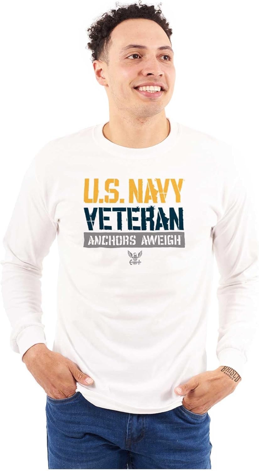 image:imageUS Navy Veteran Anchors Aweigh Long Sleeve Tshirt Men WomenWhite