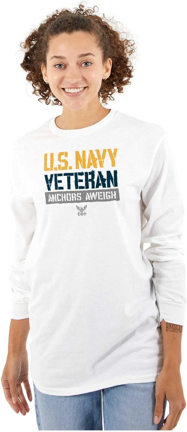 image:imageUS Navy Veteran Anchors Aweigh Long Sleeve Tshirt Men WomenWhite