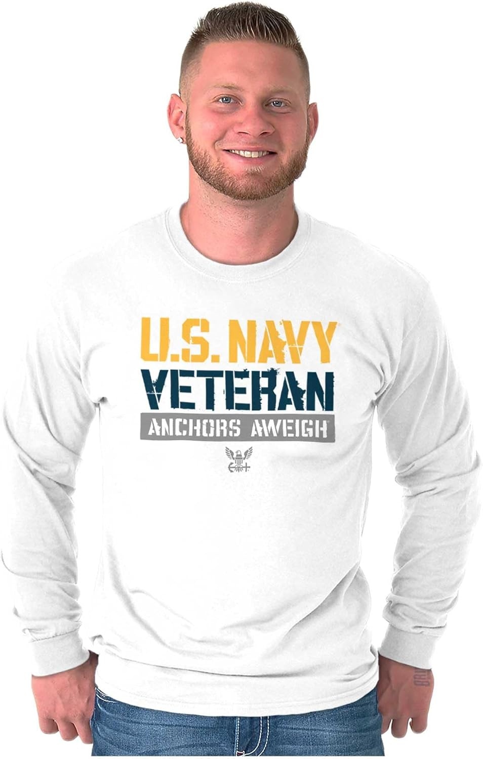 image:imageUS Navy Veteran Anchors Aweigh Long Sleeve Tshirt Men WomenWhite