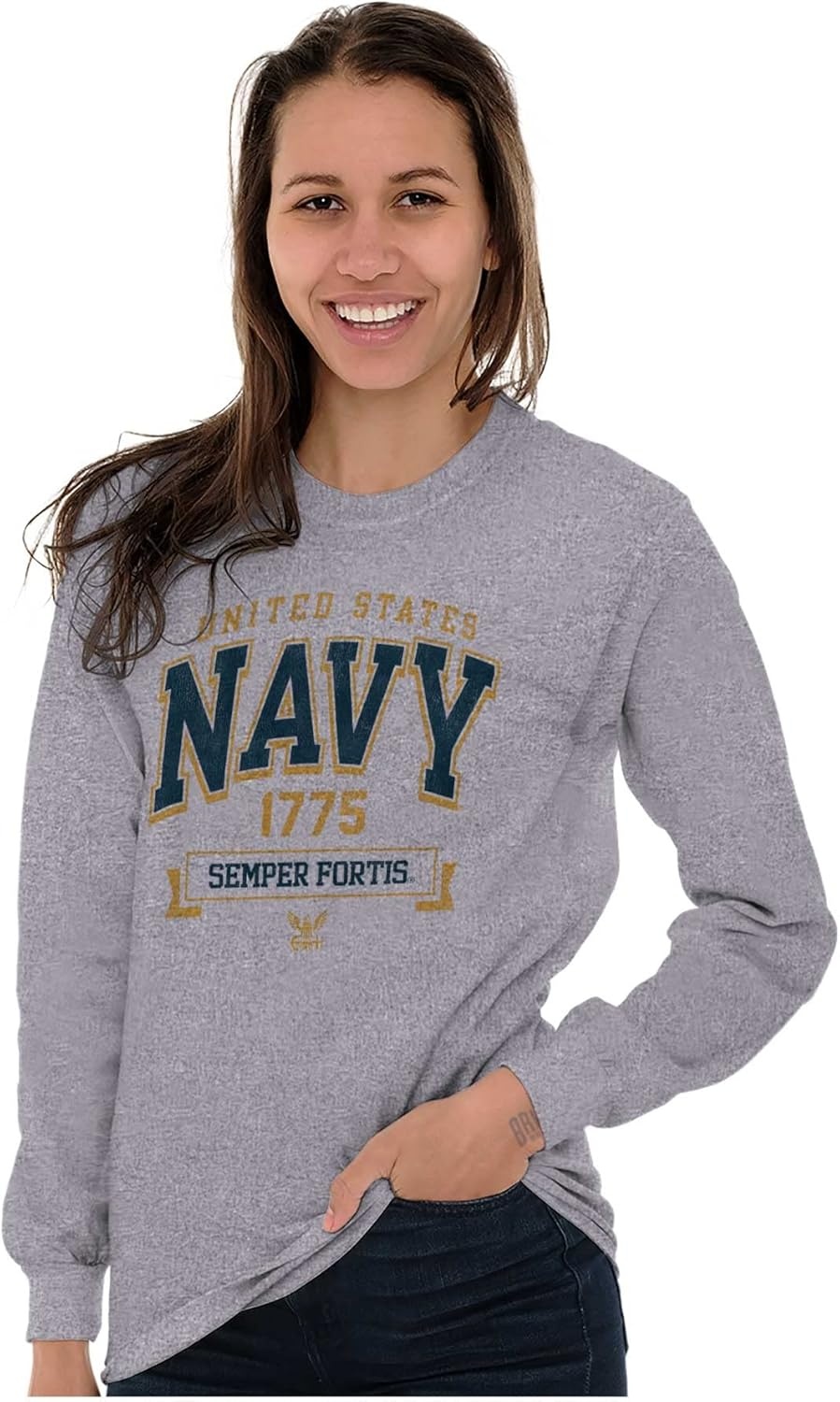 image:imageUnited States Navy Semper Fortis 1775 Long Sleeve Tshirt Men WomenSport Grey