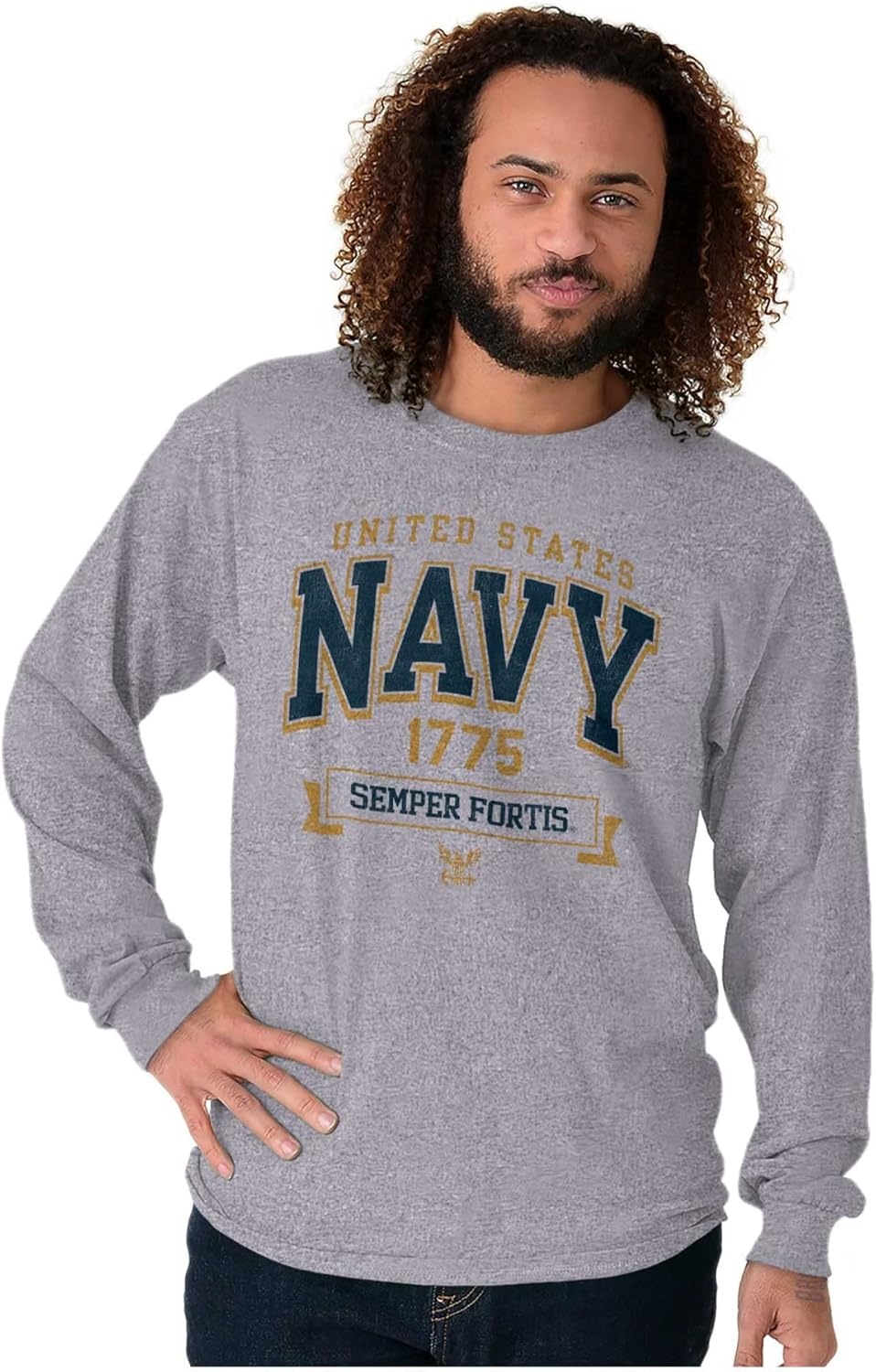 image:imageUnited States Navy Semper Fortis 1775 Long Sleeve Tshirt Men WomenSport Grey