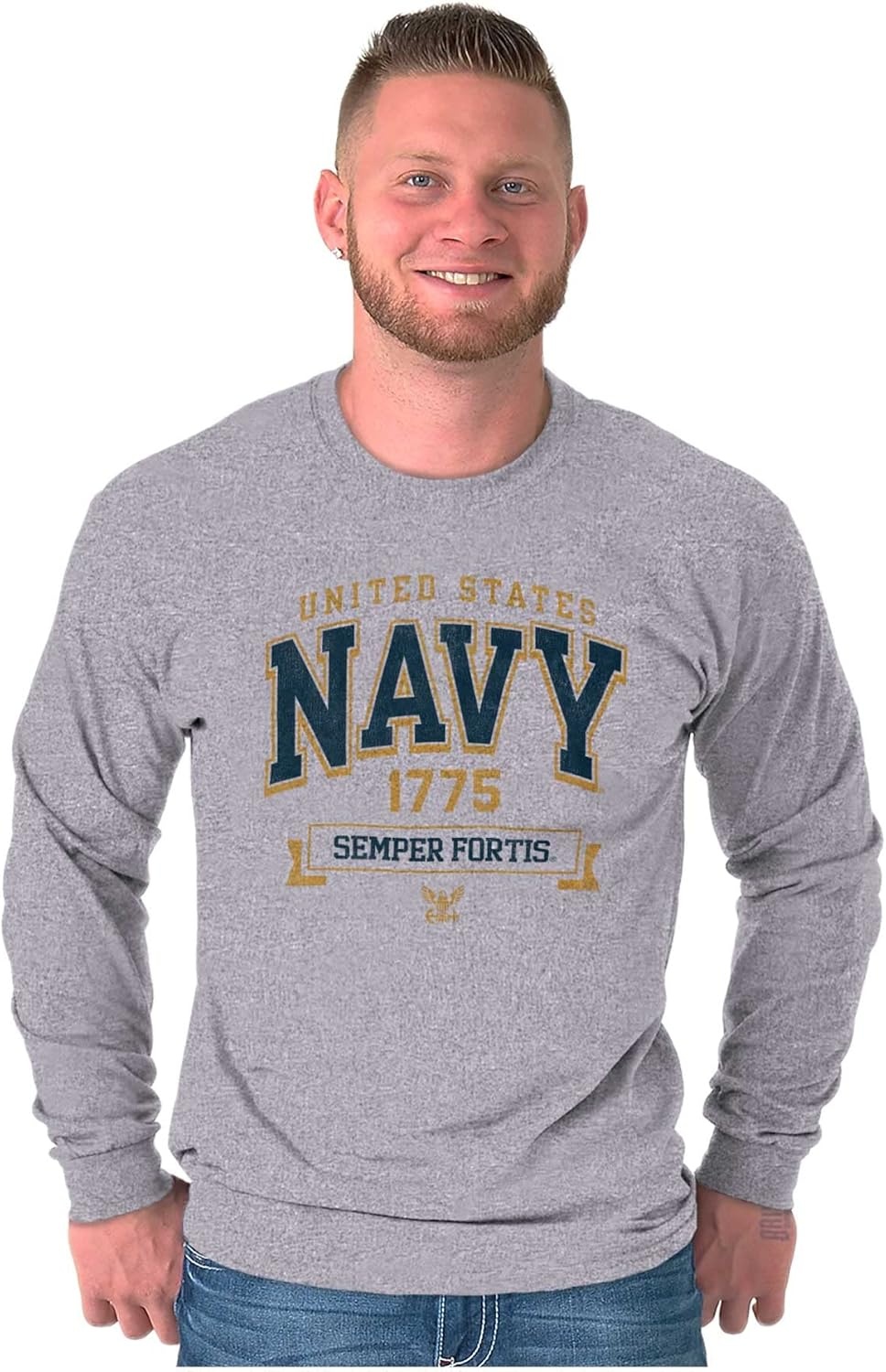 image:imageUnited States Navy Semper Fortis 1775 Long Sleeve Tshirt Men WomenSport Grey