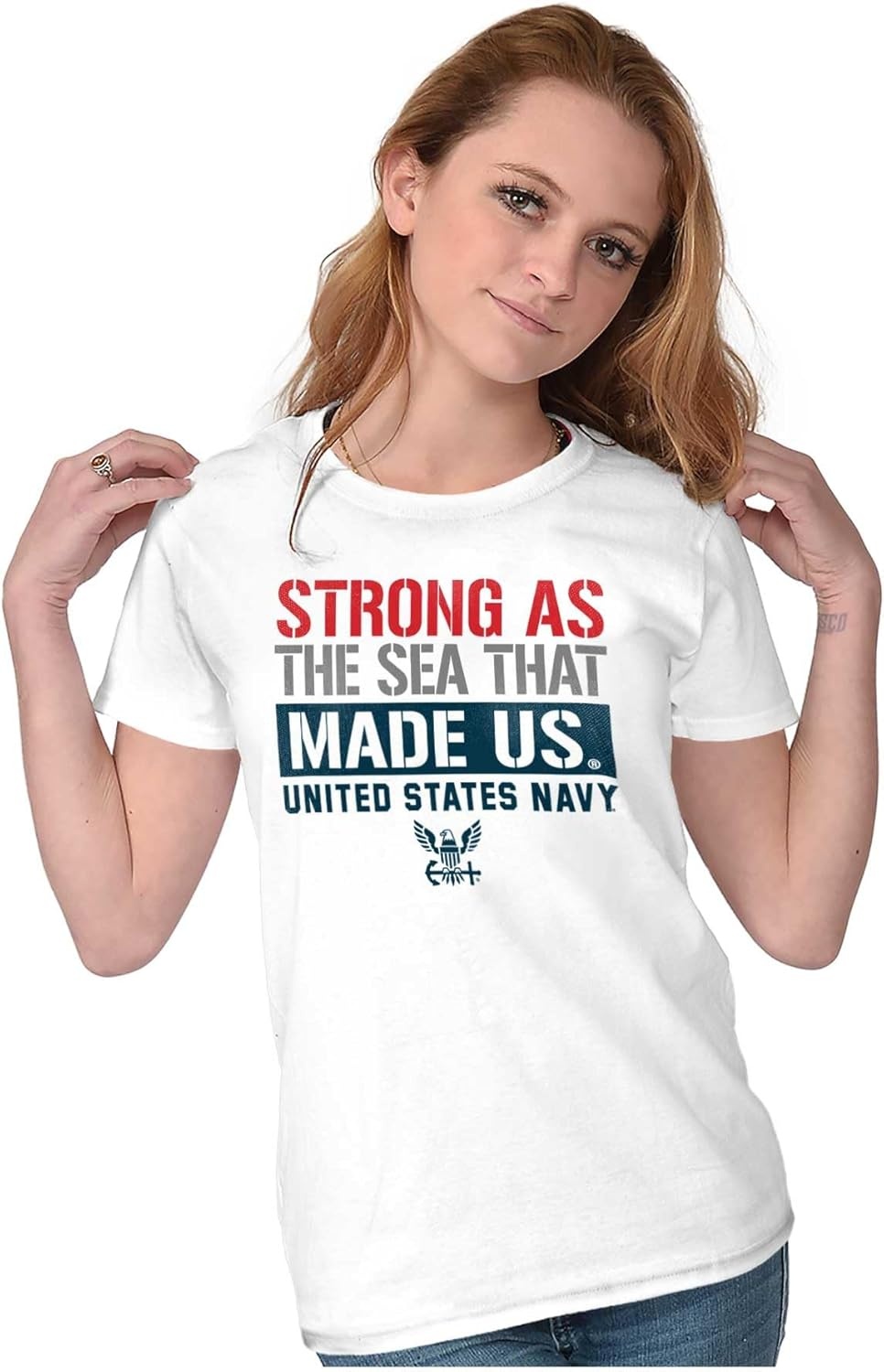 image:imageUnited States Navy Strong As The Sea Womens Slim Fit Graphic Tee