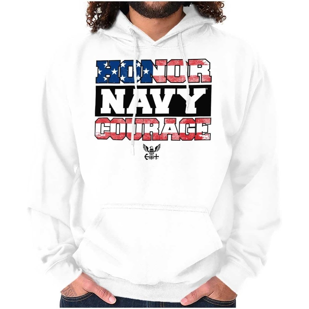 image:imageBrisco Brands Honor Navy Courage American Flag Hoodie Sweatshirt Women MenWhite