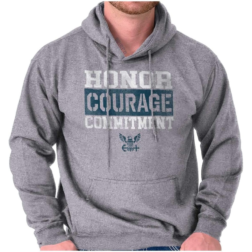 image:imageBrisco Brands Navy Logo Honor Courage Commitment Hoodie Sweatshirt Women MenSport Grey