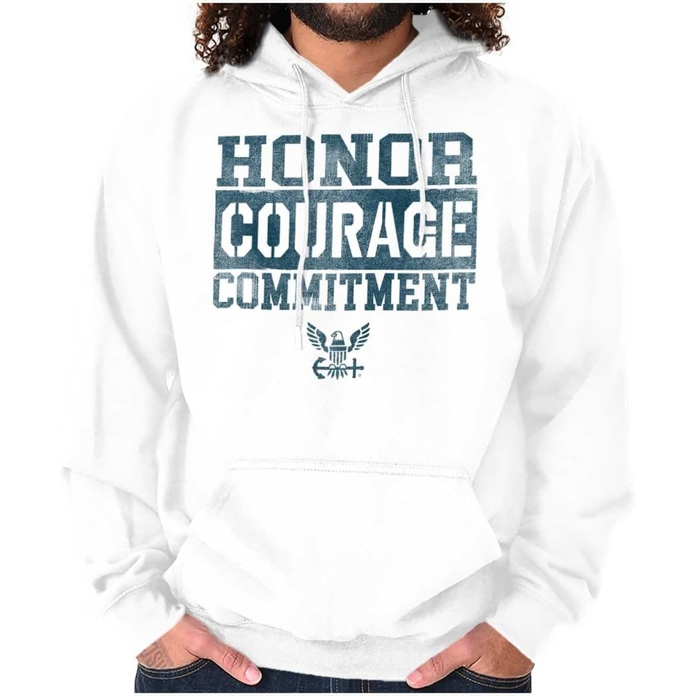 image:imageBrisco Brands Navy Logo Honor Courage Commitment Hoodie Sweatshirt Women MenWhite