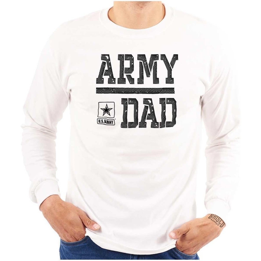 image:imageBrisco Brands US Army Dad Military Father Star Logo Mens Long Sleeve Tee T ShirtWhite