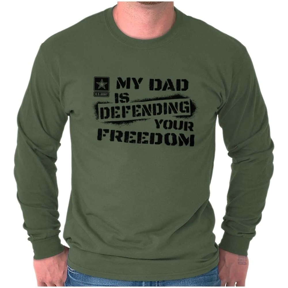 image:imageBrisco Brands US Army Logo My Dad Defending Freedom Long Sleeve Tshirt Men WomenMilitary Green