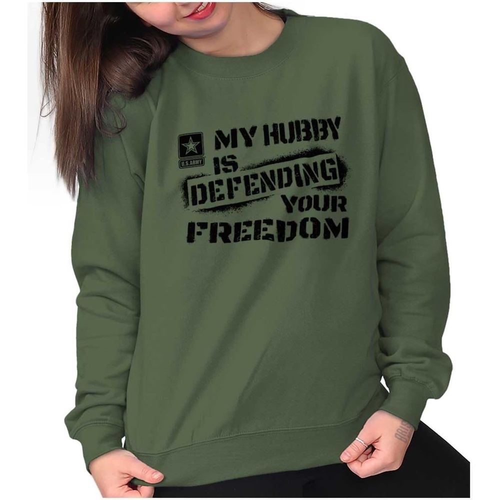 image:imageBrisco Brands US Army My Hubby Defending Freedom Sweatshirt for Men or WomenMilitary Green