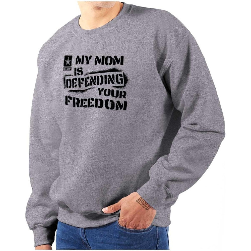 image:imageBrisco Brands US Army My Mom Defending Freedom Sweatshirt for Men or WomenSport Grey