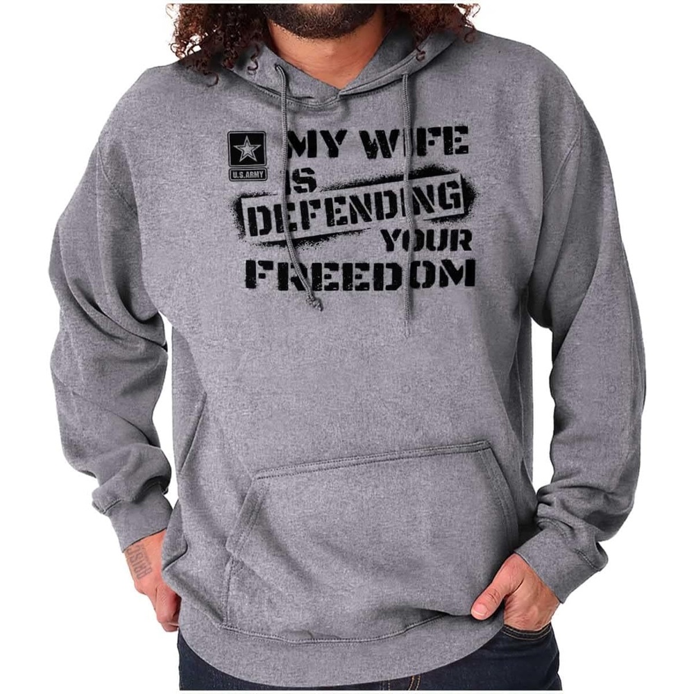 image:imageBrisco Brands US Army My Wife Defending Freedom Hoodie Sweatshirt Women MenSport Grey