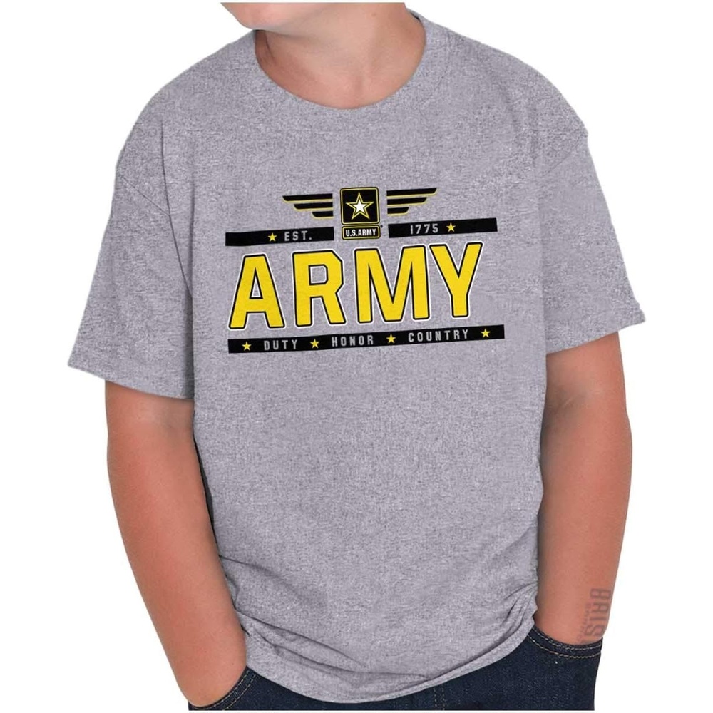 image:imageBrisco Brands US Army Star Logo Duty Honor Courage Crewneck T Shirts Boy GirlSport Grey