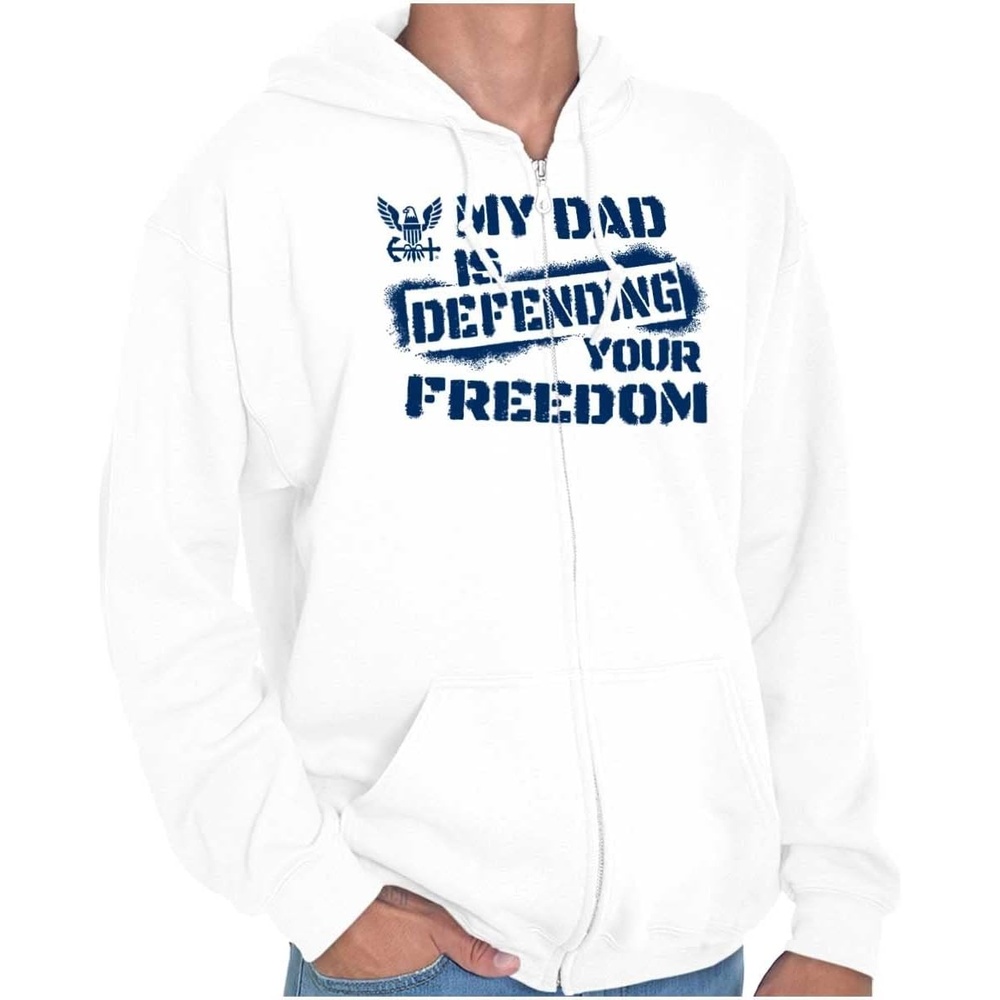 image:imageBrisco Brands US Navy Logo Dad Defending Freedom Zip Up Hoodie Mens WomensWhite