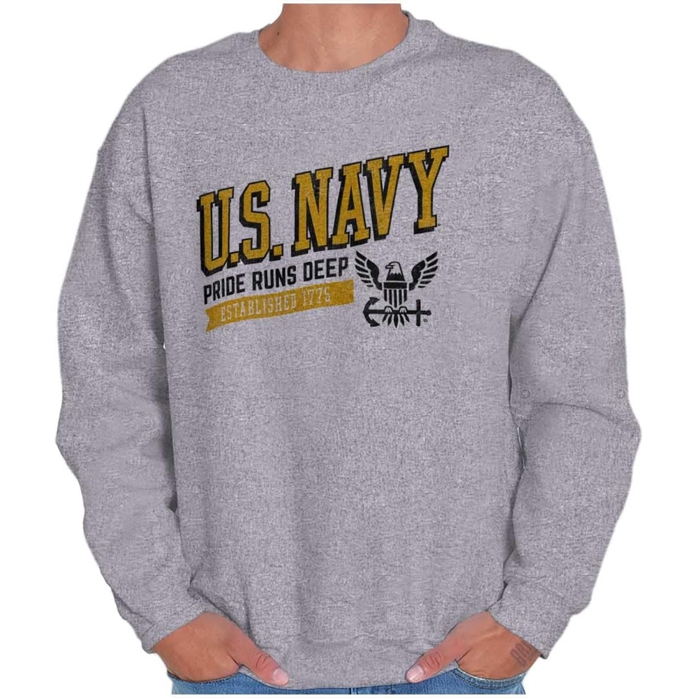 image:imageBrisco Brands US Navy Pride Runs Deep Est 1775 Sweatshirt for Men or WomenSport Grey