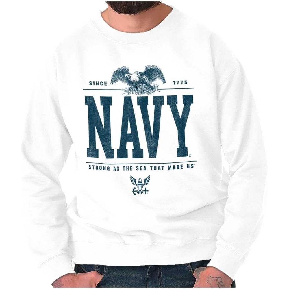 image:imageBrisco Brands USA Navy Strong As Sea That Made Us Sweatshirt for Men or WomenWhite