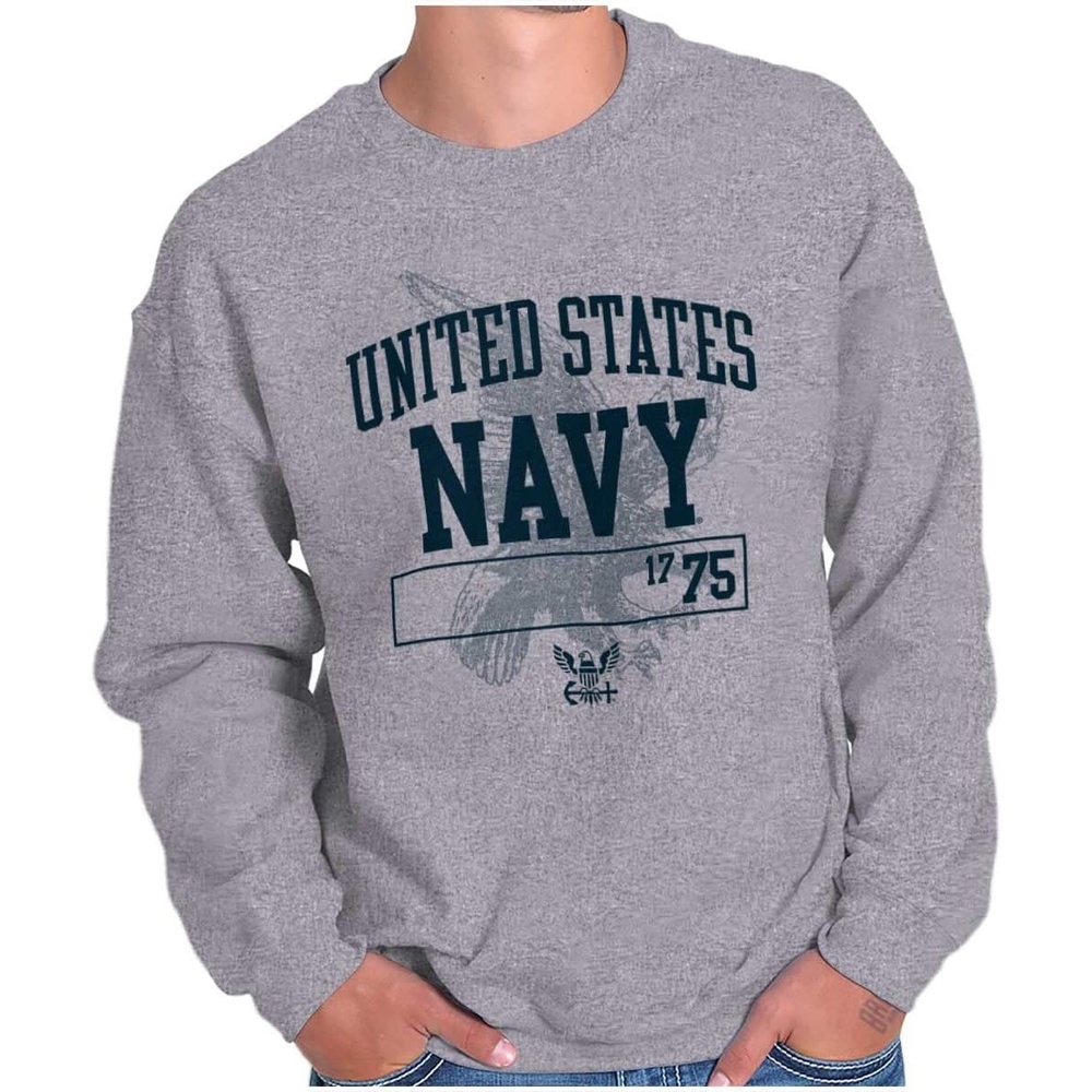 image:imageBrisco Brands United States Navy 1775 Eagle Anchor Sweatshirt for Men or WomenSport Grey