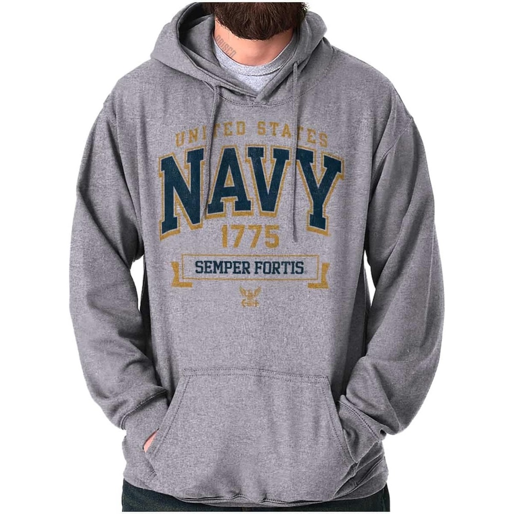 image:imageBrisco Brands United States Navy Semper Fortis 1775 Hoodie Sweatshirt Women MenSport Grey