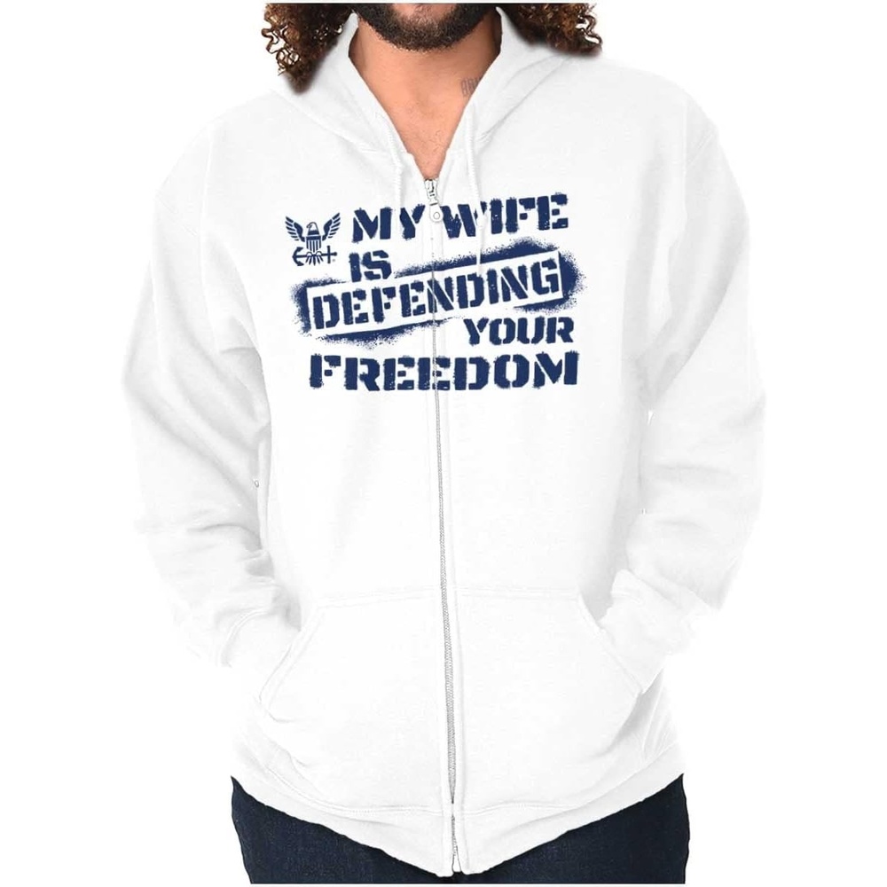 image:imageBrisco Brands United States Navy Wife Freedom Zip Hoodie Sweatshirt MenWhite
