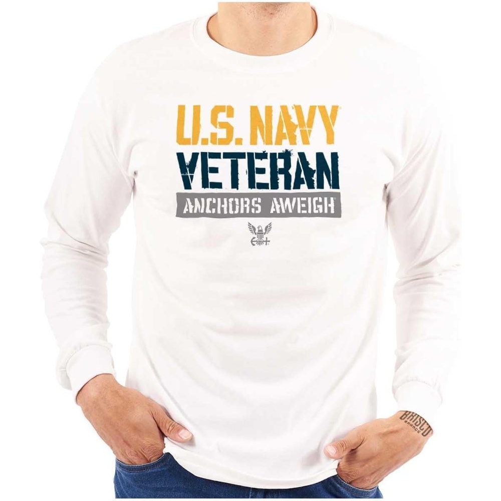 image:imageUS Navy Veteran Anchors Aweigh Long Sleeve Tshirt Men WomenWhite