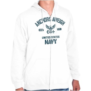 Brisco Brands Anchors Aweigh United States Navy Zip Up Hoodie Mens Womens(White)