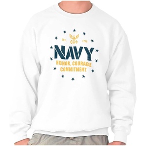 Brisco Brands Est 1775 Navy Honor Courage Commit Sweatshirt for Men or Women(White)