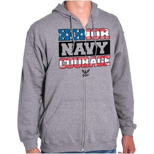 Brisco Brands Honor Navy Courage American Flag Zip Up Hoodie Mens Womens(Sport Grey)
