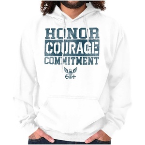 Brisco Brands Navy Logo Honor Courage Commitment Hoodie Sweatshirt Women Men(White)