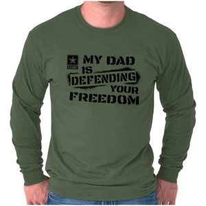 Brisco Brands US Army Logo My Dad Defending Freedom Long Sleeve Tshirt Men Women(Military Green)