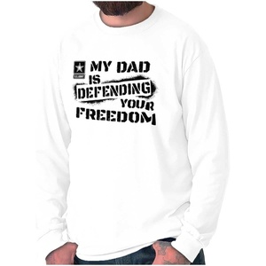 Brisco Brands US Army Logo My Dad Defending Freedom Long Sleeve Tshirt Men Women(White)