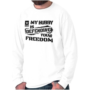 Brisco Brands US Army My Hubby Defending Freedom Long Sleeve Tshirt Men Women(White)