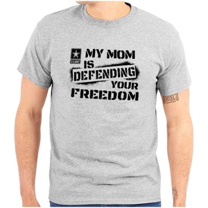 Brisco Brands US Army My Mom Defending Freedom Graphic T Shirt Men or Women(Sport Grey)