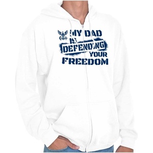 Brisco Brands US Navy Logo Dad Defending Freedom Zip Up Hoodie Mens Womens(White)