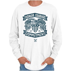 Brisco Brands US Navy Logo Honor Courage Commitment Long Sleeve Tshirt Men Women(White)