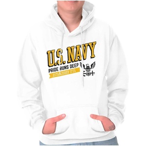 Brisco Brands US Navy Pride Runs Deep Est 1775 Hoodie Sweatshirt Women Men(White)