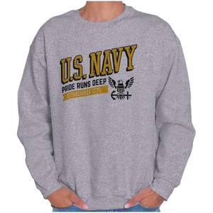 Brisco Brands US Navy Pride Runs Deep Est 1775 Sweatshirt for Men or Women(Sport Grey)