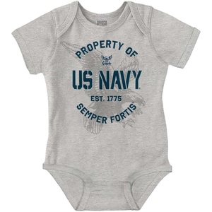 Brisco Brands US Navy Property of Semper Fortis Baby Romper Boys or Girls(Heather)