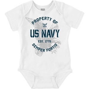 Brisco Brands US Navy Property of Semper Fortis Baby Romper Boys or Girls(White)