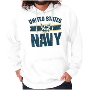 Brisco Brands United States Navy Military Logo Icon Hoodie Sweatshirt Women Men(White)