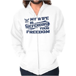 Brisco Brands United States Navy Wife Freedom Zip Hoodie Sweatshirt Men(White)