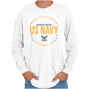 US Navy Logo Anchors Aweigh Est 1775 Long Sleeve Tshirt Men Women(White)
