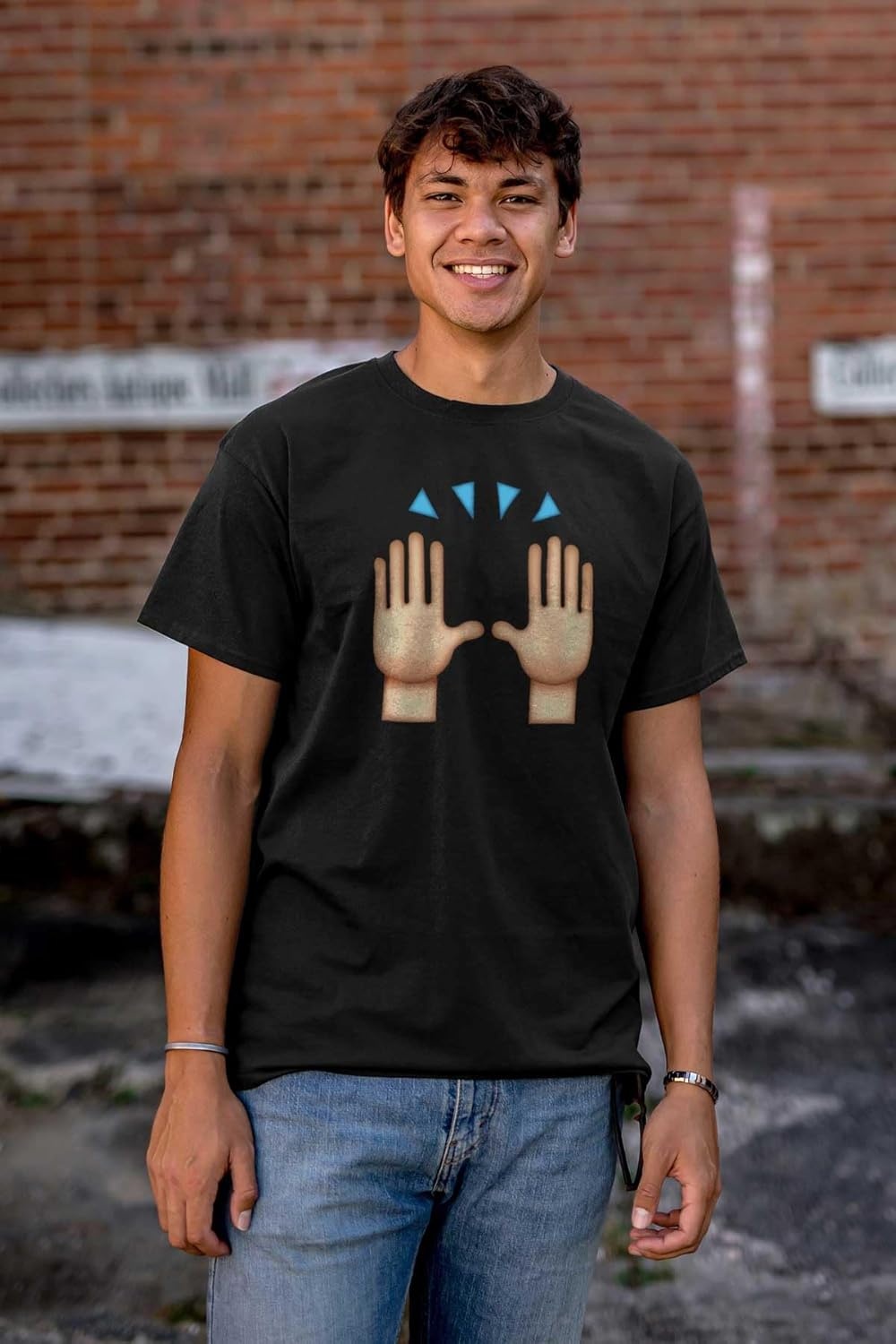 image:image100 Points Perfect Score Text Icon Graphic T Shirt Men or WomenHands Up Emoticon Black