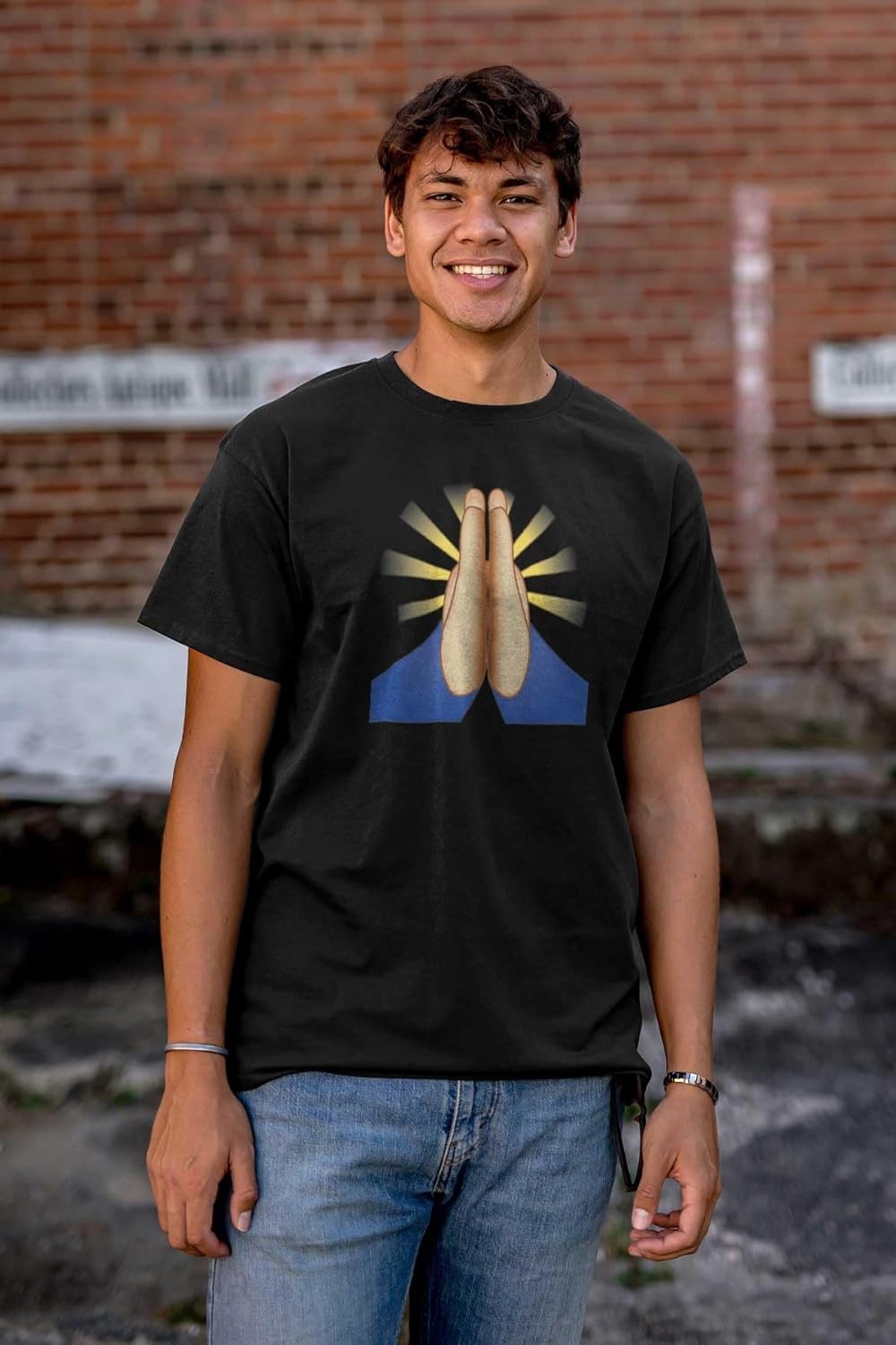 image:image100 Points Perfect Score Text Icon Graphic T Shirt Men or WomenPraying Emoticon Black