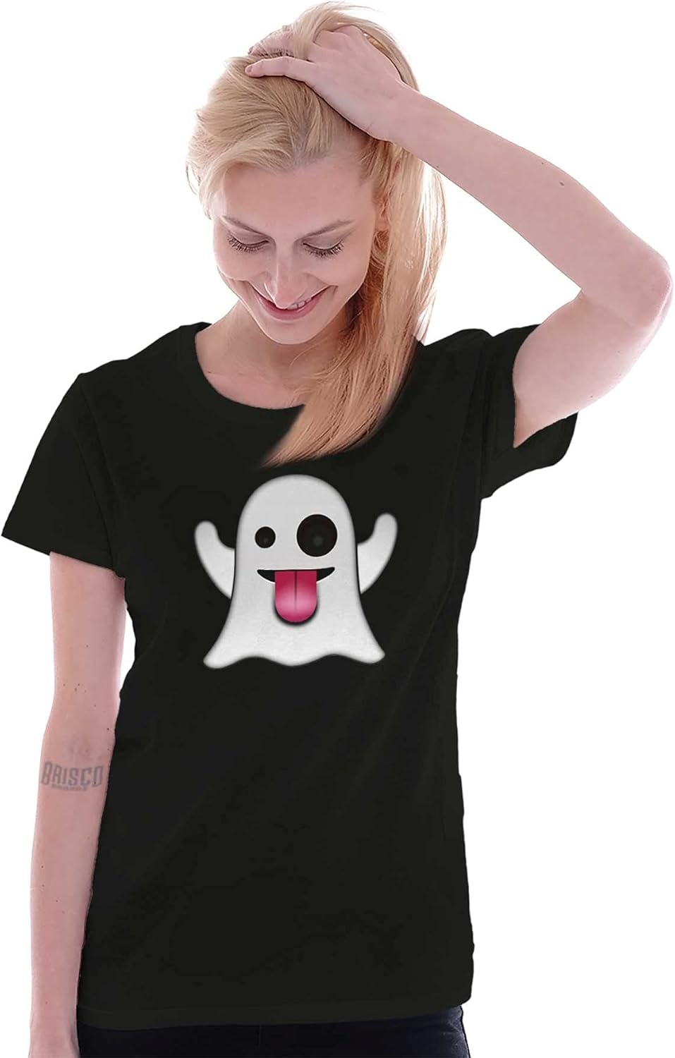 image:image100 Points Perfect Score Text Icon Womens Slim Fit Graphic TeeGhost Emoticon Black