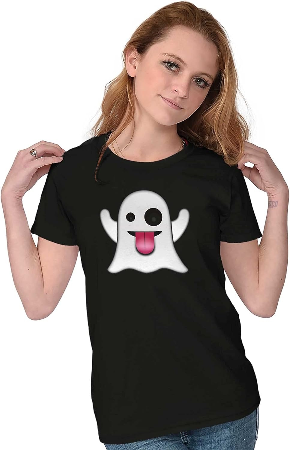 image:image100 Points Perfect Score Text Icon Womens Slim Fit Graphic TeeGhost Emoticon Black