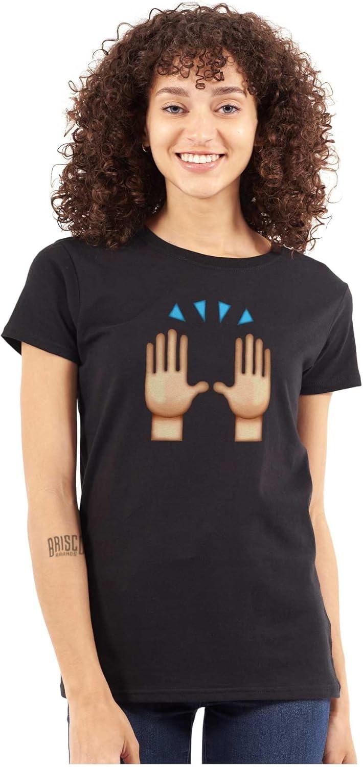 image:image100 Points Perfect Score Text Icon Womens Slim Fit Graphic TeeHands Up Emoticon Black