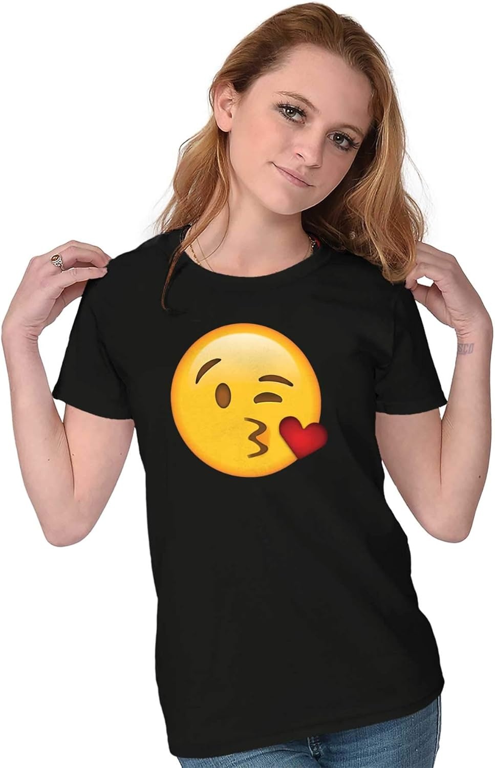 image:image100 Points Perfect Score Text Icon Womens Slim Fit Graphic TeeKissing Face Emoticon Black