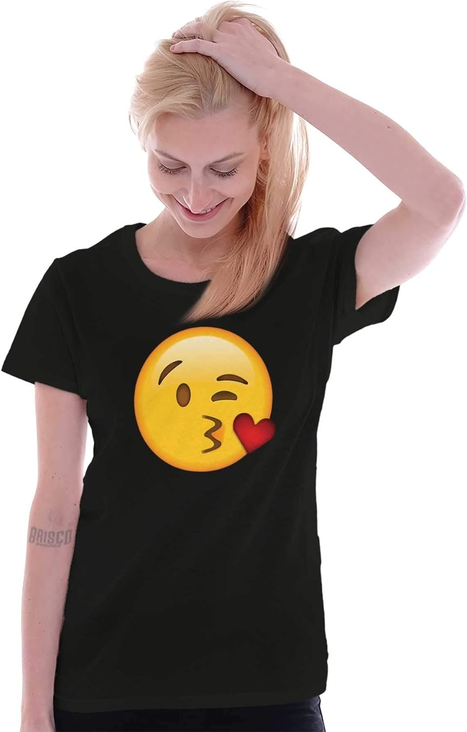 image:image100 Points Perfect Score Text Icon Womens Slim Fit Graphic TeeKissing Face Emoticon Black