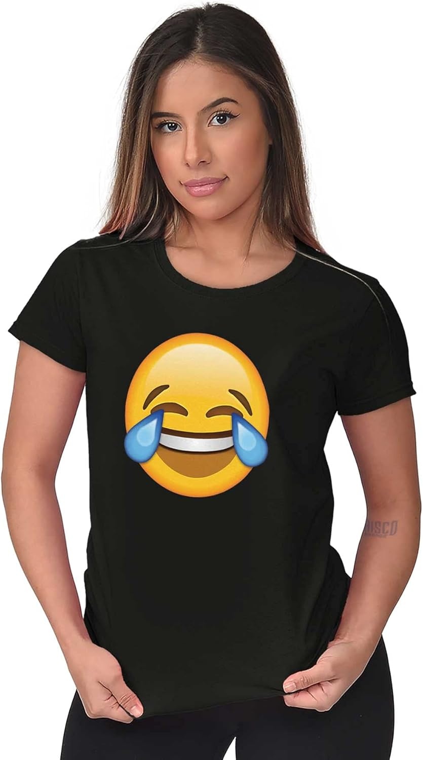 image:image100 Points Perfect Score Text Icon Womens Slim Fit Graphic TeeLaughing Crying Emoticon Black